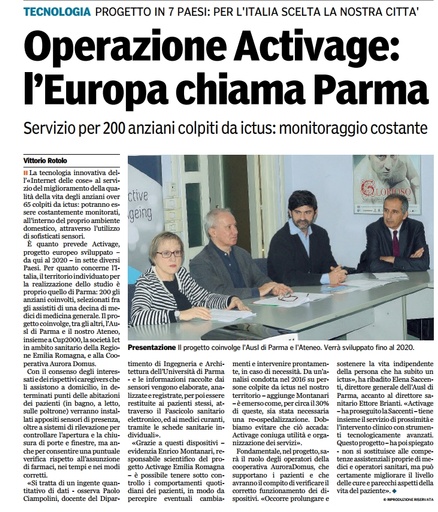 Presentato l'innovativo progetto ACTIVAGE a cui partecipa anche Auroradomus - da "La Gazzetta di Parma"
