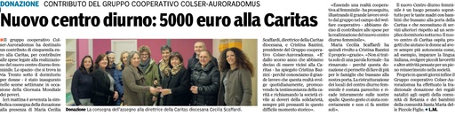Centro diurno femminile Caritas di Parma: importante donazione del Gruppo Colser-Auroradomus